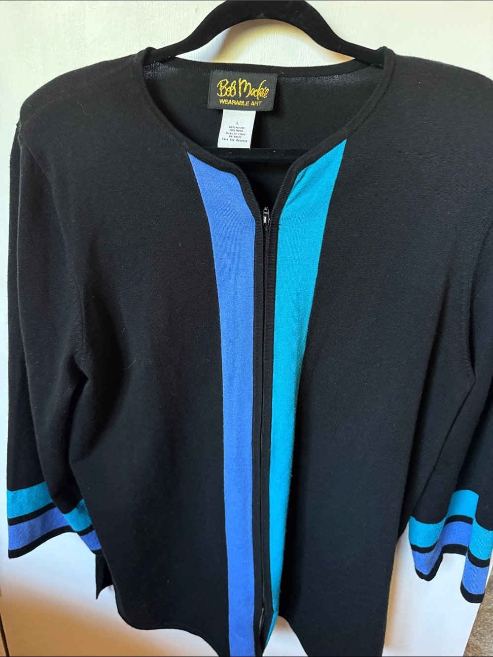 Bob Mackie Sweater - Wearable Art full-zip colorblock cardigan jacket - Picture 6 of 9